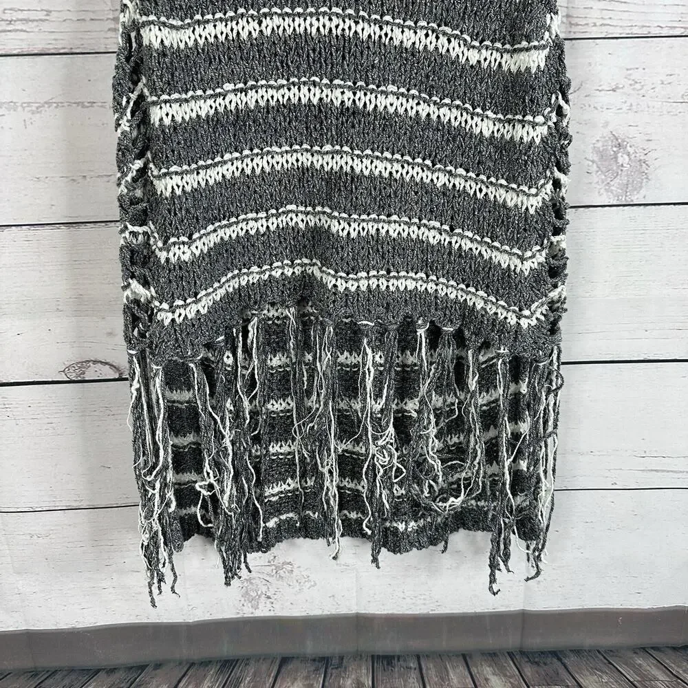 Free People Sweater Womens Small Blue Folksong‎ Fringe Vest Loose Knit Top